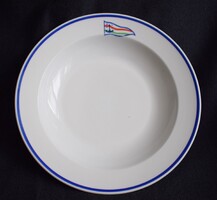M. H. R. T. magyar hajózási emblémás régi Zsolnay porcelán mély tányér kék csíkos 23,5 x 4 cm MAHART