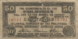 50 centavos 1942 Fülöp szigetek Bohol katonai 3.