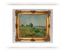 Olaj - vászon festmény, Kalmár 67 jelzéssel, 70 X 60 cm, Folyópart