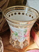 Biedermeier zománc festéses hámzott,aranyozott díszpohár