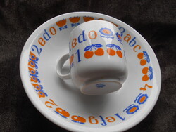 Alföldi gyerek (ABC) mintával retro  porcelán csésze+ tányér