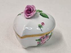 Herendi porcelán rózsa fedeles kézi festésű virág mintás bonbonier hibátlan állapotban 7 cm. magas