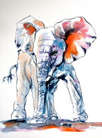 Elephant baby -  watercolor painting - Elefántbébi- akvarell festmény