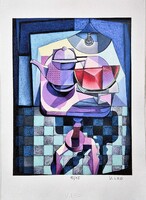 Vinkó Leó - Dinnyés kubista csendélet 42 x 30 cm computerprint, merített papír