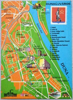 Dunaújváros-  retro térképes képeslap - Vasmű, Arany Csillag Szálló, Lenin tér...