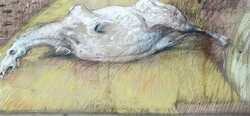 Dienes Gábor - Hortobágy 27 x 59 cm papír, szén, színes kréta, fedőfehér