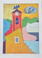 Aknay János - Templom 84  x 60 cm computer print, merített papír