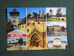 Képeslap,Vas megye,mozaik,Kőszeg,Sárvár,Bük,körmend,Szombathely,Ják, 1989-