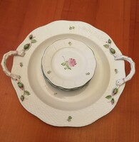 Herendi porcelán növényinda füles kínáló süteményes készlet!