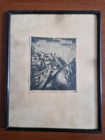 Lajos Szadai: village street etching, 1927, Vaszary's student