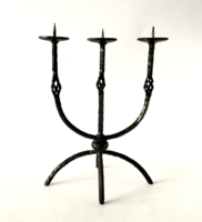 THREE-ARMED FORGED IRON TABLE CANDLE HOLDER