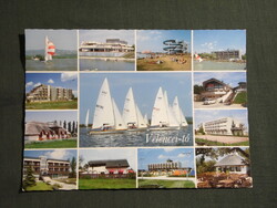 Képeslap,Velence,Velencei tó,kikötő,vitorlás hajó,üdülő,szálló,strand,étterem látkép,részlet, 1989-
