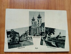 Régi képeslap, Győr, Frigyszekrény, Karmelita-templom, Bencéstemplom, használt