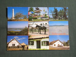 Képeslap,Velence,Velencei tó,emlékmű,strand,halász csárda,lovarda látkép,részlet, 1999-