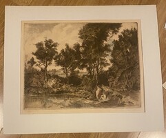 Herman Lipót - Fürdőzők - ritka különleges színezett rézkarc, jelzett