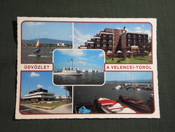 Képeslap,Velence,Velencei tó,kikötő,strand,hotel,szálló,vitorlás hajó látkép,részlet, 1986-