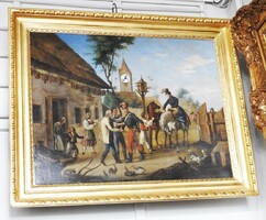 Festmény Óra,  XVIII.sz. második fele. 1848-as Szabadságharc,- Búcsúzó Magyar  Húszár. Olajfestmény.
