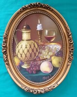 Nagy Imre festőművész: Gyümölcs Csendélet - 40 x 30 cm, ovál, olaj - farost