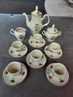 Cseh Bohéme Bernadotte Luxos,Plasztikus,Aranyozott Virágmintás 6 Személyes Porcelán Mokkás Készlet.