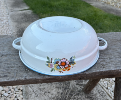 Jó használta állapotú 24 cm Bonyhádi Zománcos virágos tál pogácsás