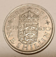 1963. 1 shilling, Angol címer, 3 oroszlán koronás pajzson- fiatal Erzsébet Anglia (626)