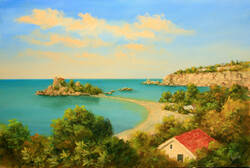 Lantos György: Isola Bella, Taormina 40x60 cm (mediterrán tengerpart)