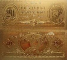 20 Ft-os 24k arannyal bevont plasztik bankjegy