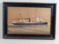 S S ROYAL VON KIEL - JELZETT ANTIK TEMPERA FESTMÉNY
