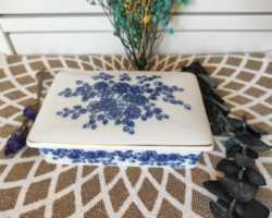 Hollóházi porcelán ékszertartó bonbonier kék virágos