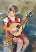 Bene József ( 1903 - 1986 ) A mackójának gitározó kislány
