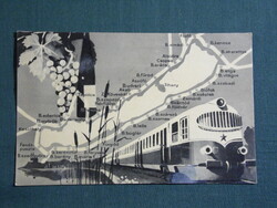 Képeslap,Balaton települések,térképes,MÁV vasút,utazás,mozdony szerelvény látkép,részlet, 1963-