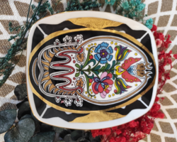 Hollóházi porcelán tálka -  Faragó Miklós grafikájával díszített