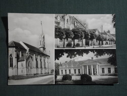 Képeslap,Fadd,mozaik,tanácsháza,templom,kastély látkép, részlet, 1963-