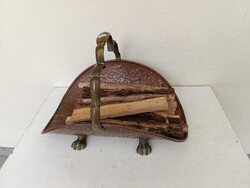 Fahasáb tartó antik kályha kandalló mellé való patinás vörösréz szén kosár 312 2046