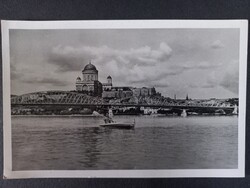Régi képeslap Esztergom - Bazilika a híddal a Duna felől - Barasits