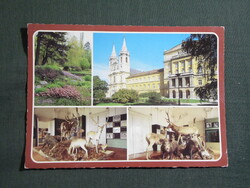 Képeslap,Zirc,Reguly Antal Tudományos könyvtár,Apátsági templom,park,múzeum látkép,részlet, 1986-