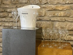 MANDOIS Champagne pezsgős készlet - kétpalackos jégveder és 12 kristálypohár - Esküvői ajándék szett