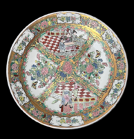 Kézzel festett 35 cm átmérőjű jelzett kínai porcelán tányér