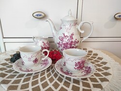Ritka Hollóházi porcelán kávéskészlet rószaszín virágos mintával 2 személyes