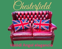 Gyönyörű antik stílusú Chesterfield füles bőr kanapé B189