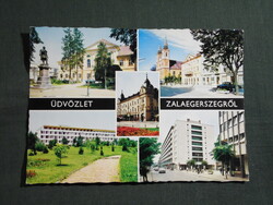 Képeslap,Zalaegerszeg,mozaik,Széchenyi tér,utca,szobor,templom látkép,részlet, 1976-