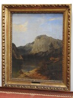 Anton Hansch műhelye ( Bécs,1813 - Salzburg 1876 ) Alpesi táj,.. olaj, vászon. Eredeti alkotás!