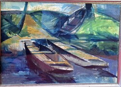 Csizmadia Zoltán: Csónakok c. akvarell festmény