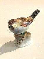 1940 KÖRÜLI MADÁR FESTETT, JELZETT HERENDI PORCELÁN SZOBOR