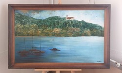 (K) Andrásy Róbert tájkép festmény 110x70 cm kerettel Tihany
