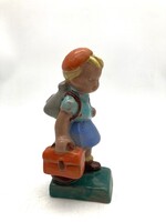 Komlós kerámia kislány figura, kézzel festett, jelzett, 15 cm magas