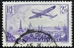 Fr307p / Franciaország 1936 Repülők Párizs felett bélyegsor 2,50 Fr. értéke pecsételt