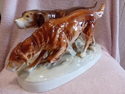 2503/40 Nagyméretű Royal Dux csehszlovák porcelán vadászkutya páros