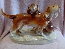 2503/41 Nagyméretű Royal Dux csehszlovák porcelán vadászkutya páros