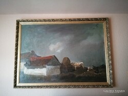 Munkácsy és Kossuth díjas Id.Benedek Jenő: Tanya. Hatalmas, eredeti olaj-vászon festmény. Aukcionált